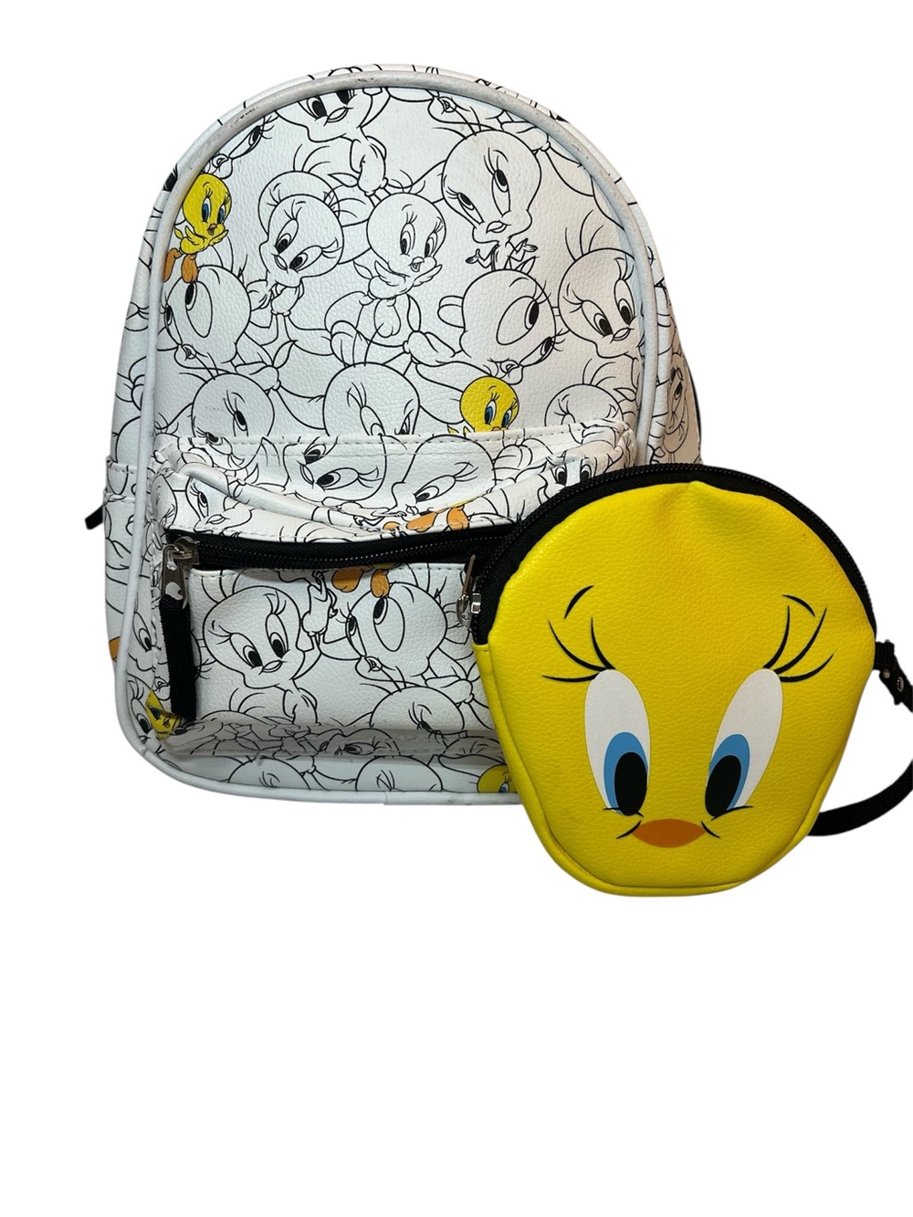 Looney Tunes Tweety Bird Set of White Mini Backpack and Detachable Coin Purse.